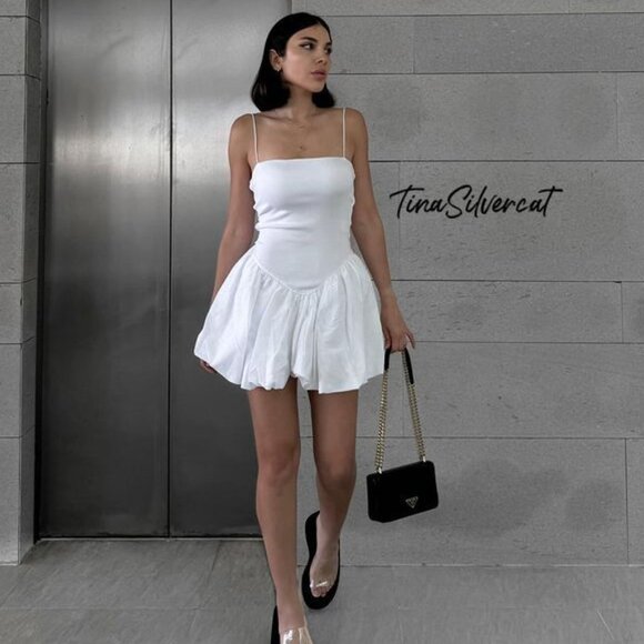 BLOGGER'S FAVE! Zara Mini Dress With Puff Skirt White NWT - Picture 4 of 16